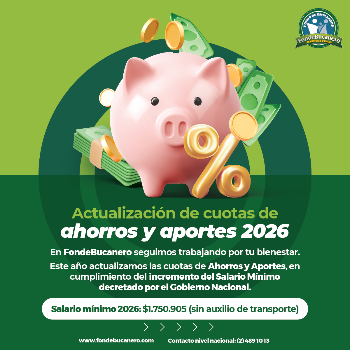 Actualización de cuotas de ahorro y aportes 2026